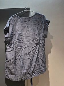 Blue V-Neck Tie-Front Top