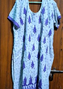Light Blue Kurta with Purple Embroidery