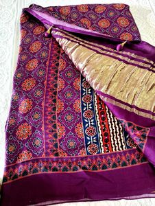 Beautiful Purple Modal ajrak Printed Saree