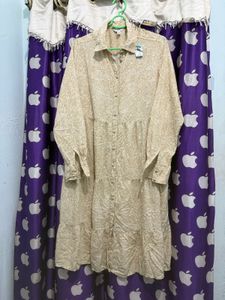 Women's Tan Floral Tiered Shirt Dress