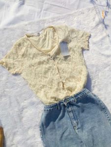 🥀Free Shipping Cute Top with Jeans Set🥀🤍