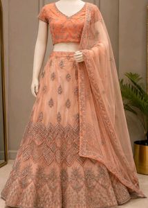 Elegant Peach Designer Lahenga Choli Set with Dupa