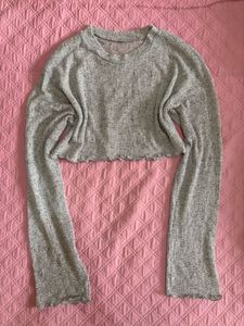 Y2K Grey Cropped Long Sleeve Shirt