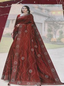 Maroon Embellished Saree