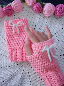 Pink Crochet Wrist Warmers