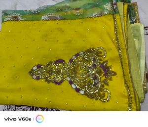 Stunning Yellow Embroidered Saree