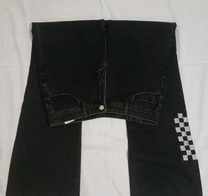 Black Checkerboard Flared Jeans