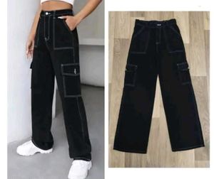 Black Cargo Pants with Contrast Stitching