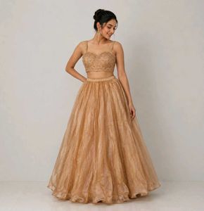 Golden Beige Embroidered Lehenga Set