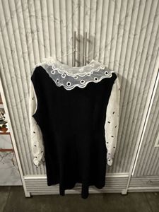 Chic Black &amp; White Dress with Peter Pan Collar