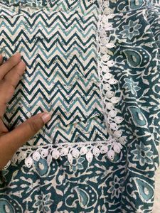 Teal Printed Kurti &amp; Pants Set