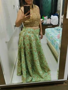 Lehenga Crop Blouse With Matching Clutch