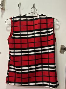 Red and White Sleeveless Top