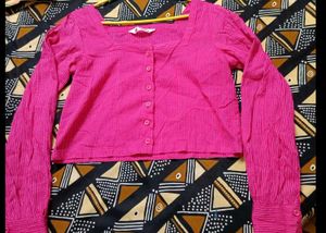 Pink Striped Square Neck Cropped Top
