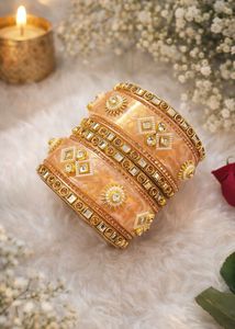 Elegant Peach & Gold Bangle Set