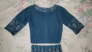 Elegant Teal Ethnic Top &amp; Skirt Set