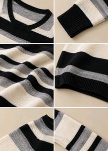 BLACK GREY &amp; WHITE STRIPED KNIT BODYCON SWEATER