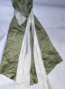 Elegant Olive Green Gown with White Sash