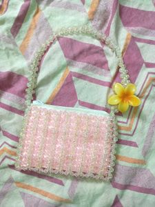 Pink crystal Beaded Clutch coquette hand bag