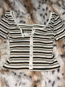 y2k Striped Button-Down Crop Top