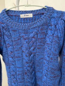Blue Cable Knit Puff Sleeve Sweater