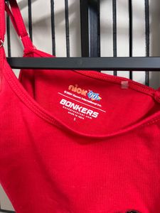 Red Cropped Top with Monkey Design