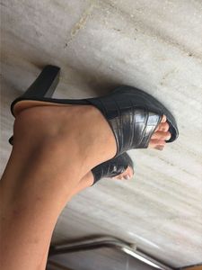 Black Croc Platform Block Heels