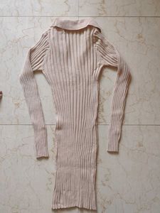 Ribbed Knit Collared Midi Dress