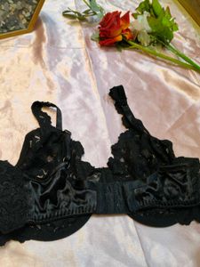 Black Lace Bra with Floral Detail
