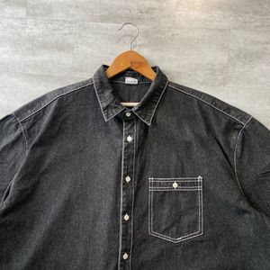 Men's Dark Wash Denim Short Sleeve Shirt