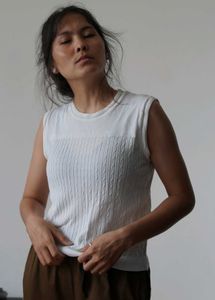 White Sleeveless Cable Knit Top