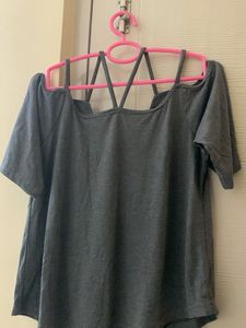 Gray Cutout Shoulder T-Shirt