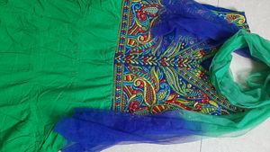 GREEN EMBROIDERED PEACOCK ANARKALI SUIT| w/DUPPA