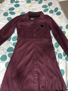 Burgundy Button-Up Midi Dress