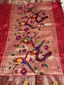 Vibrant Red Saree with Floral Border