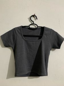 Dark Grey Square Neck Crop Top