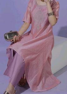 Pink Asymmetric Kurta Set