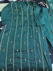 Elegant Teal Kurta Set with Gold Embroidery