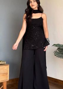 Elegant Black Sequined Kurta Set with Palazzo