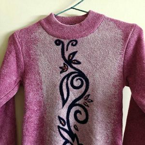 Pink Embroidered Knit Sweater