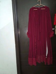 Maroon Robe with Lace Detail fits S~L