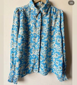 Blue Floral Print Button-Up Shirt