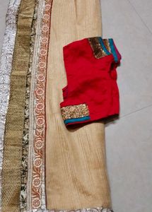 Elegant Red Saree with Golden Border