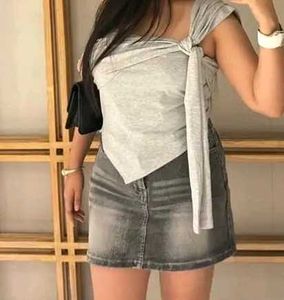 Grey Denim Mini Skirt