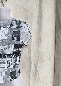 Newspaper Print Mesh Crop Top
