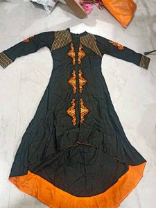 Black Kurta with Orange Border