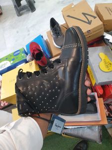 Pepe Jeans || Stylish Black Studded Lace-Up Boots