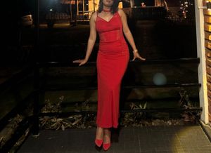 Elegant Red Lace Corset Maxi Dress