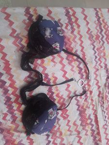 Blue And Black Printed Lace Lightly Padded Wired Styled Black Plunge Bra