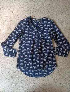 Cute Cat Print Navy Blue Top